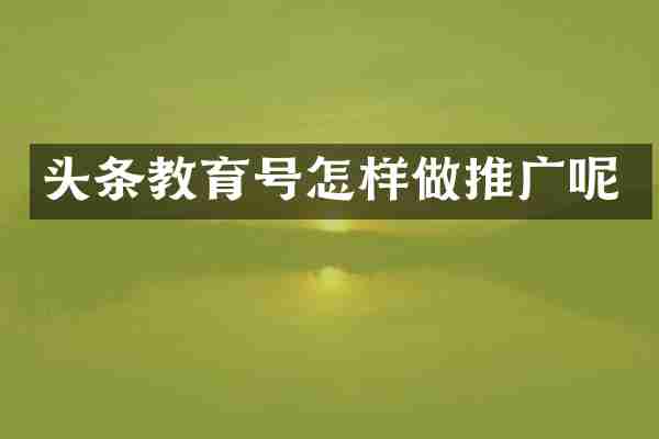 头条教育号怎样做推广呢