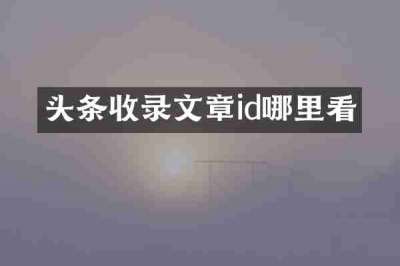 头条收录文章id哪里看