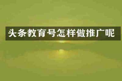 头条教育号怎样做推广呢