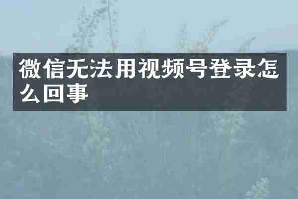 微信无法用视频号登录怎么回事