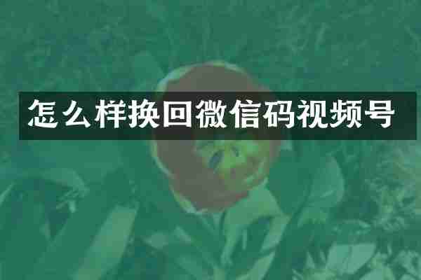 怎么样换回微信码视频号