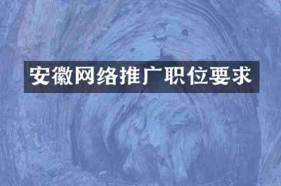 安徽网络推广职位要求