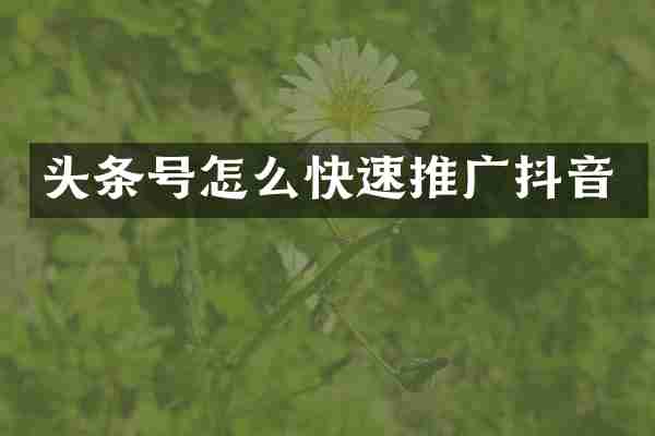 头条号怎么快速推广抖音