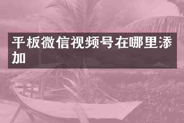平板微信视频号在哪里添加