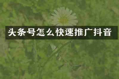 头条号怎么快速推广抖音