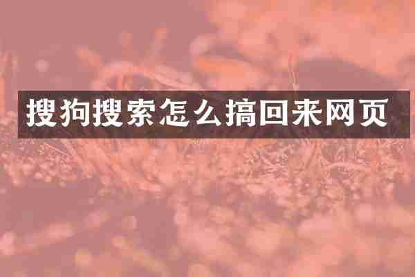 搜狗搜索怎么搞回来网页