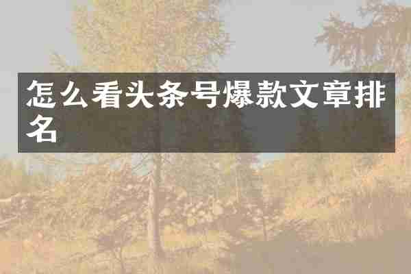 怎么看头条号爆款文章排名