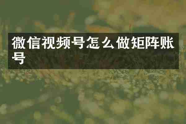 微信视频号怎么做矩阵账号