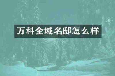 万科金域名邸怎么样