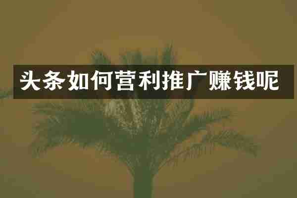 头条如何营利推广赚钱呢