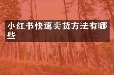 小红书快速卖货方法有哪些