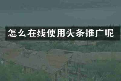 怎么在线使用头条推广呢
