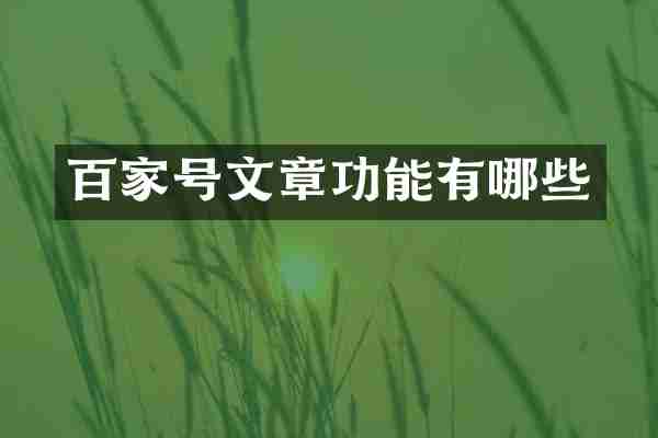 百家号文章功能有哪些
