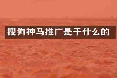 搜狗神马推广是干什么的