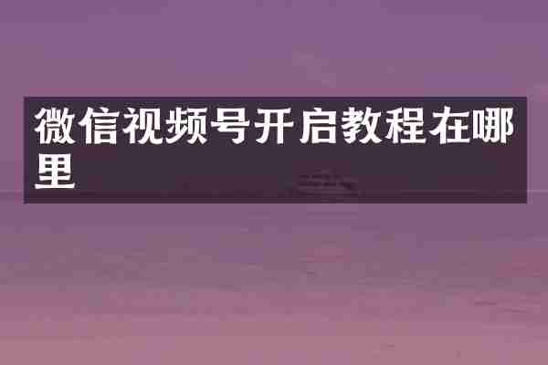 微信视频号开启教程在哪里