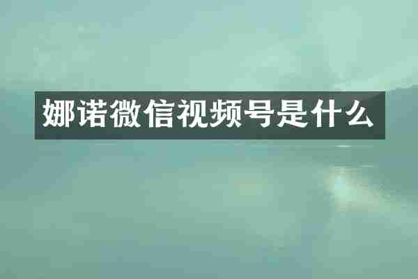 娜诺微信视频号是什么