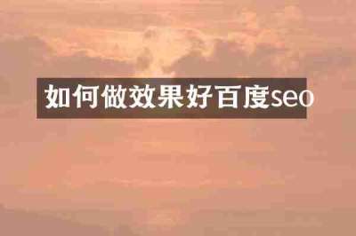如何做效果好百度seo
