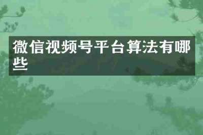 微信视频号平台算法有哪些