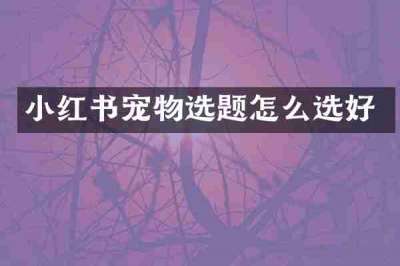 小红书宠物选题怎么选好