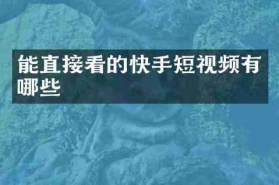 能直接看的快手短视频有哪些