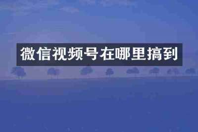 微信视频号在哪里搞到