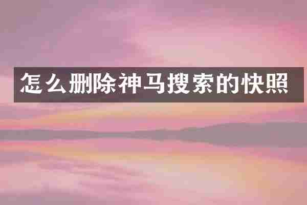 怎么删除神马搜索的快照