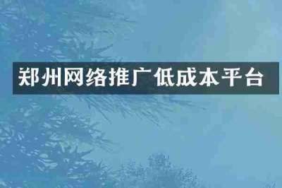 郑州网络推广低成本平台