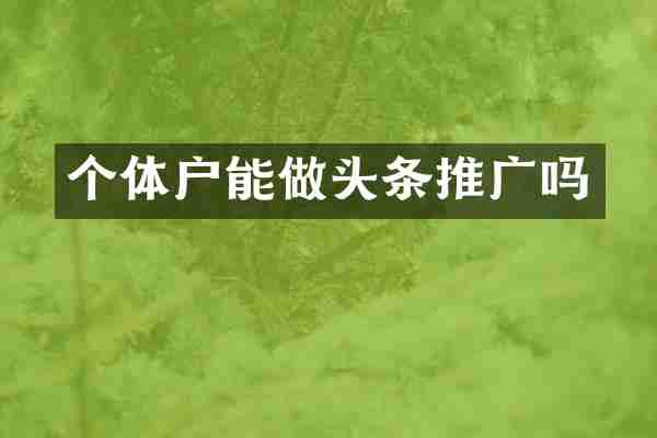 个体户能做头条推广吗