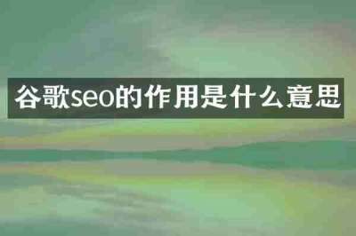 谷歌seo的作用是什么意思