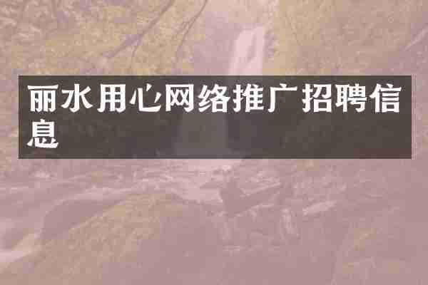 丽水用心网络推广招聘信息