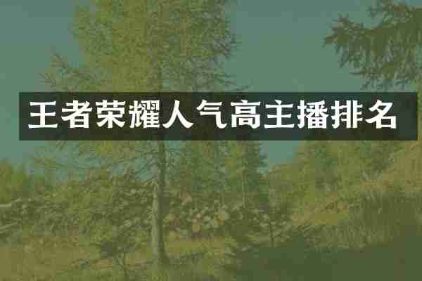 王者荣耀人气高主播排名