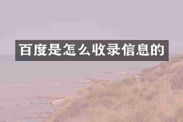 百度是怎么收录信息的