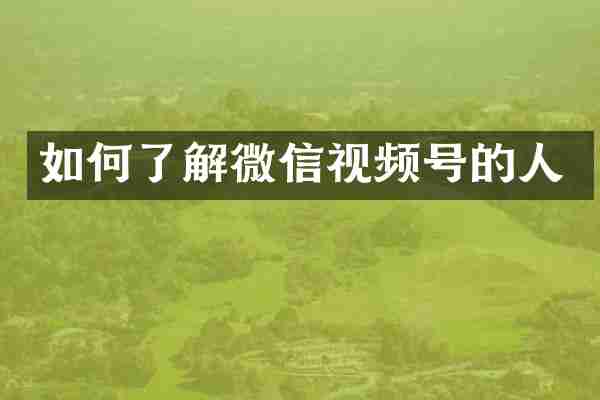 如何了解微信视频号的人