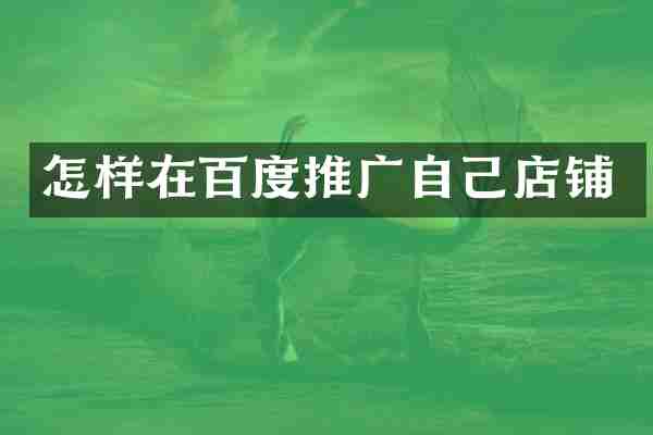 怎样在百度推广自己店铺