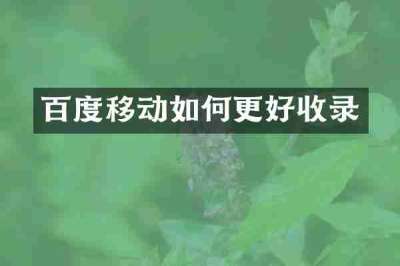 百度移动如何更好收录