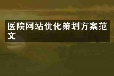 医院网站优化策划方案范文