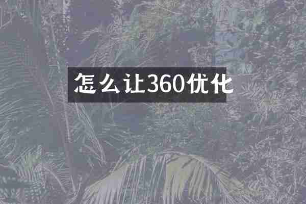 怎么让360优化