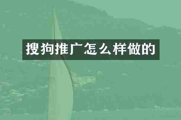 搜狗推广怎么样做的