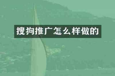 搜狗推广怎么样做的