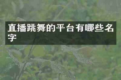 直播跳舞的平台有哪些名字