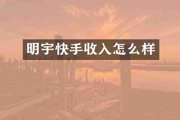 明宇快手收入怎么样