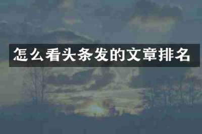 怎么看头条发的文章排名