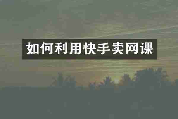 如何利用快手卖网课