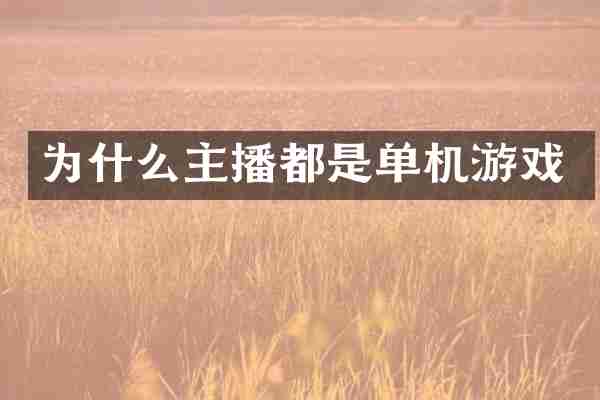 为什么主播都是单机游戏