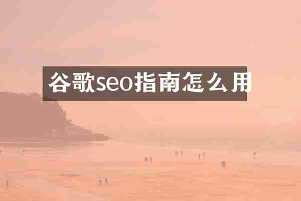 谷歌seo指南怎么用