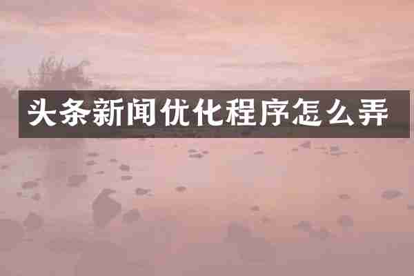 头条新闻优化程序怎么弄