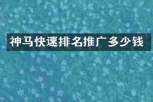 神马快速排名推广多少钱