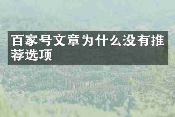 百家号文章为什么没有推荐选项