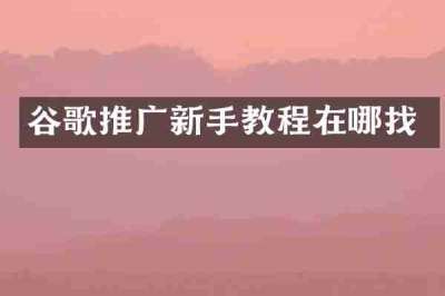 谷歌推广新手教程在哪找