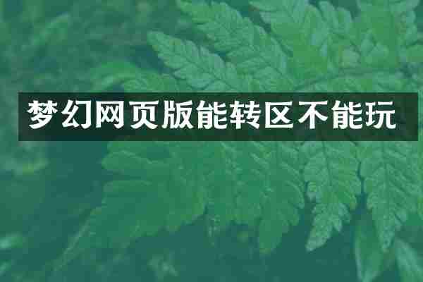 梦幻网页版能转区不能玩